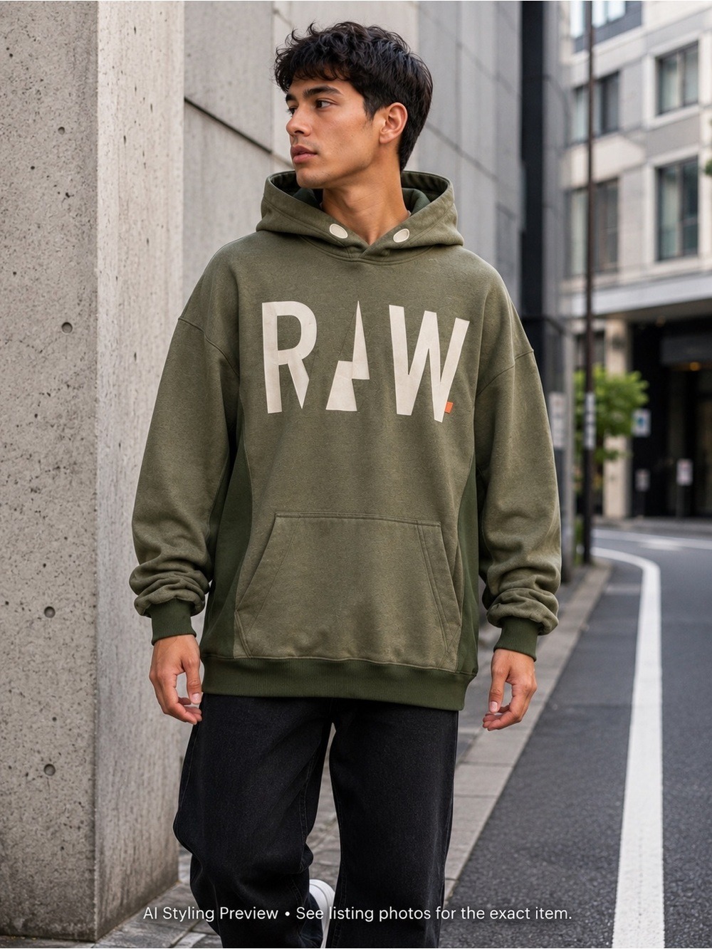 G-Star RAW Men’s XXL Olive Oversized Logo Hoodie Streetwear
